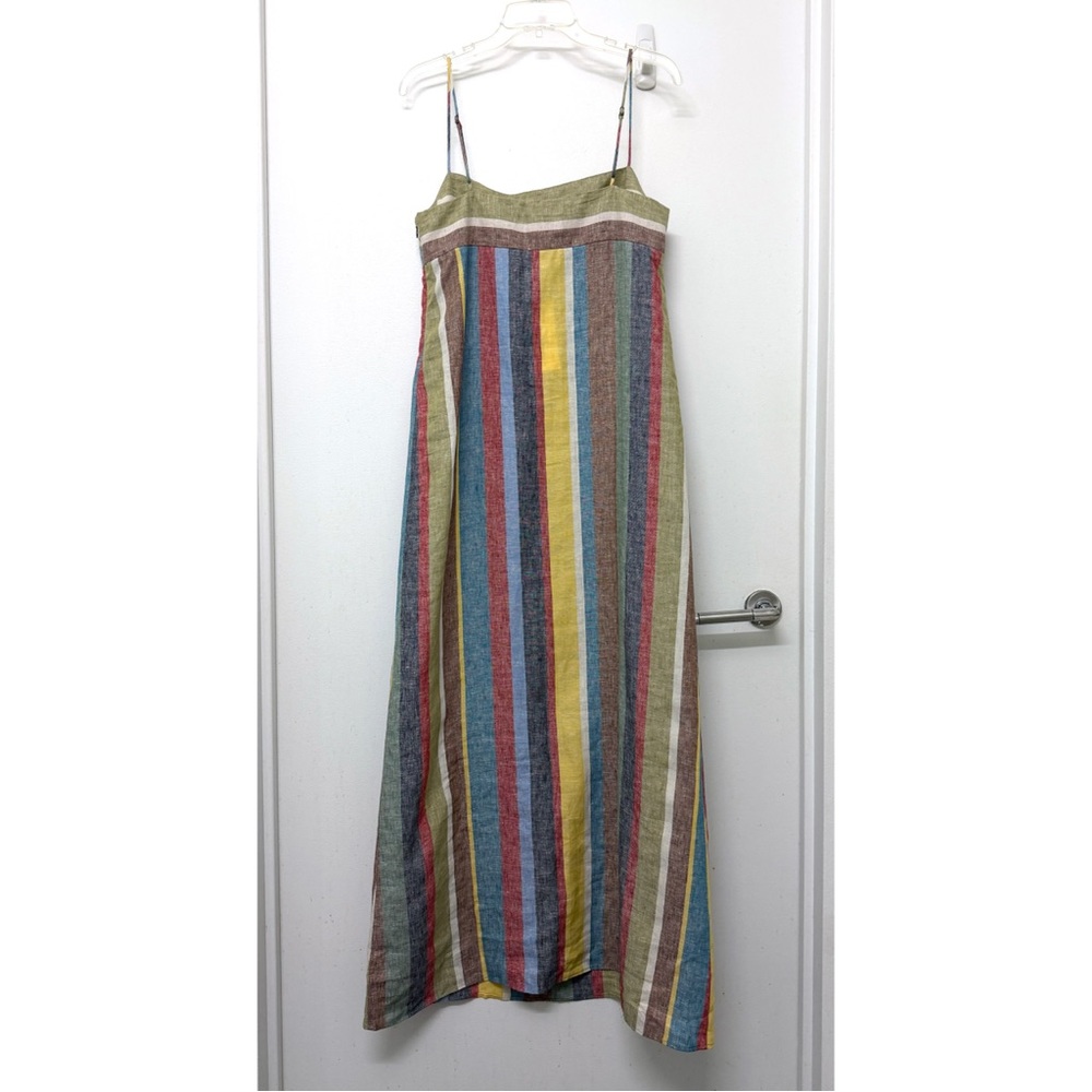 NWT Staud Laura Linen Maxi Dress Market Stripe Colorful Rainbow Sundress M - Picture 8 of 12